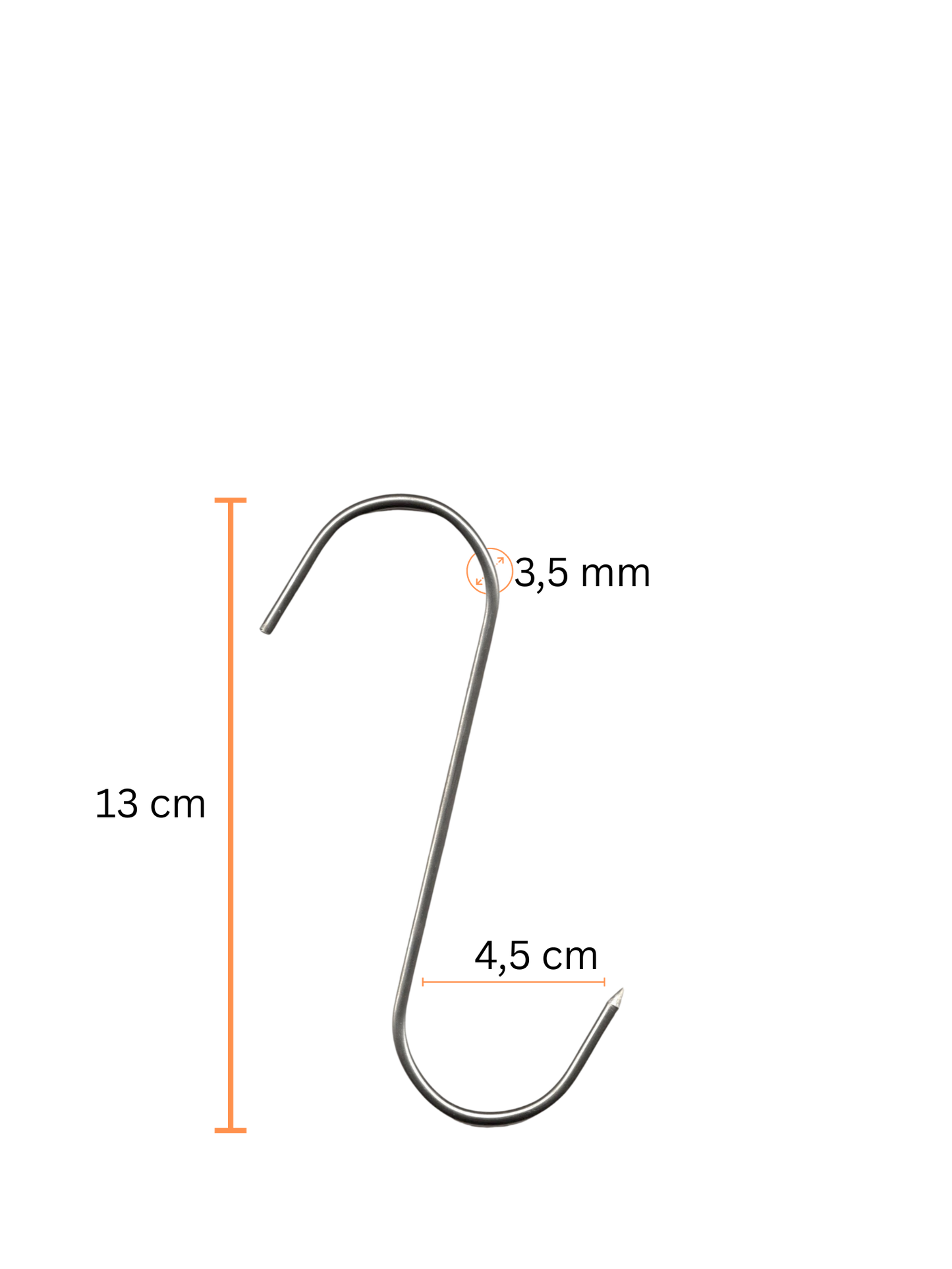 S-Haken – 10 Stk Ø 3,5 mm aus lebensmittelechtem Edelstahl