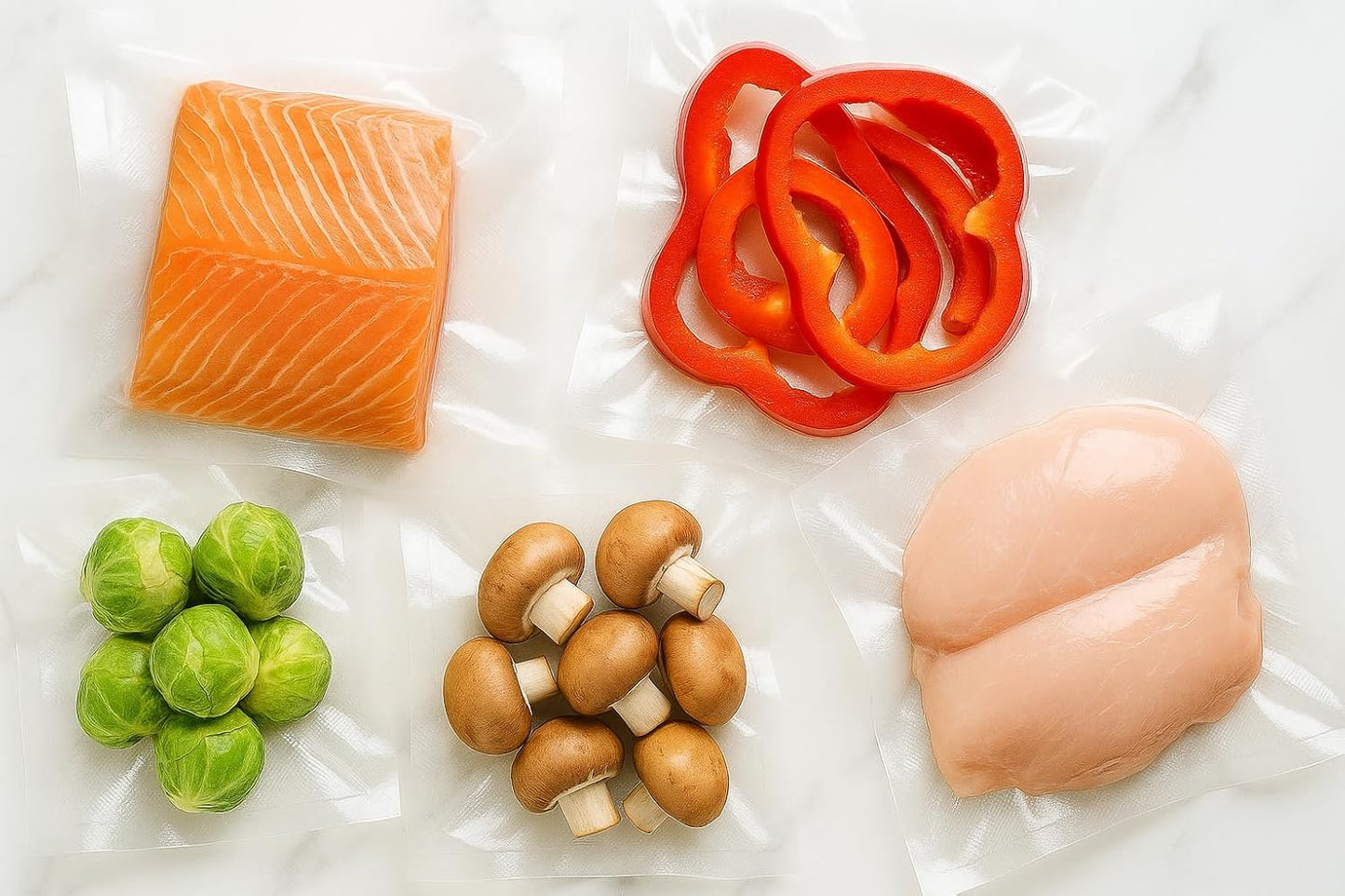 Einvakuumiertes Gemüse und Fleisch